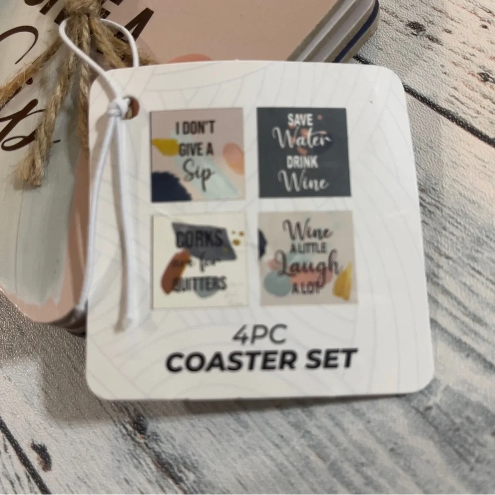 Orbit Innovations Wine Theme Cork Back Square Round Corners Coasters 4 Piece NWT
